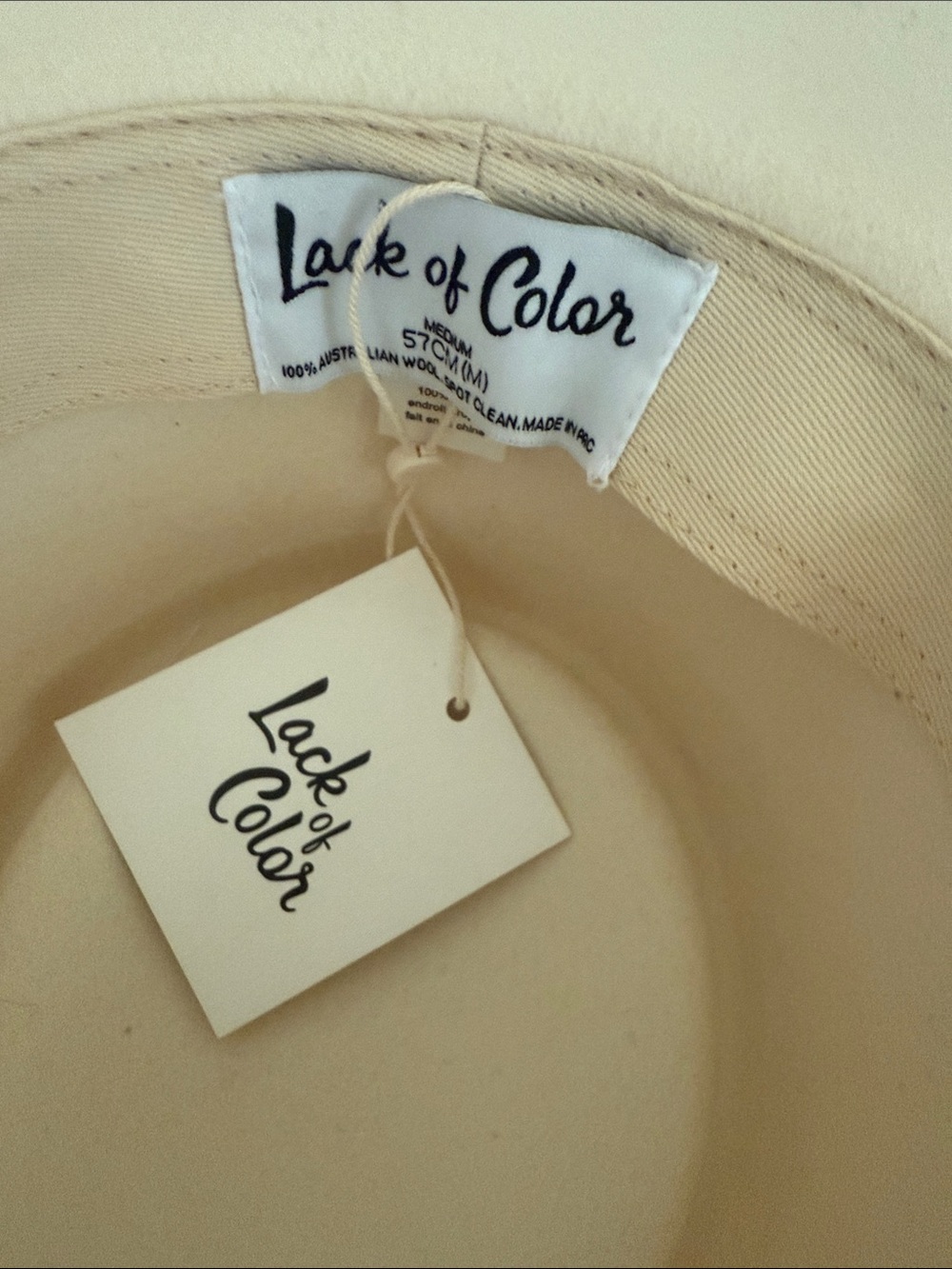 Lack Of Color Cream Felt Wide-Brim Hat with Blue Patterned Band - Picture 3 of 4